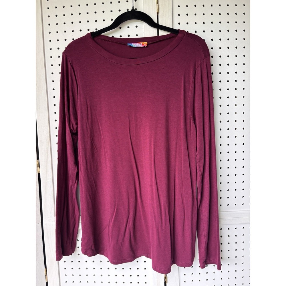 Freckled Poppy Long Sleeve Tee Shirt Women's‎ 1X Burgundy Maroon Rayon Spandex